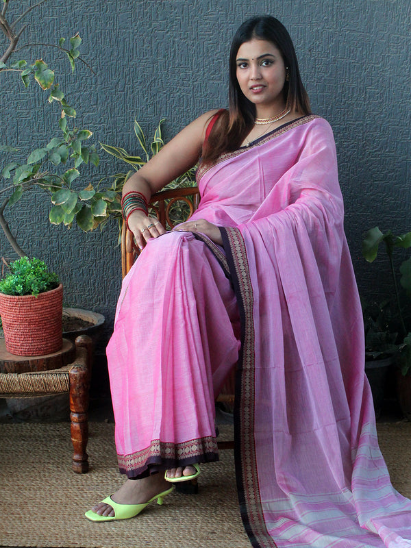 Pink Narayanpet Mercerized Cotton Saree