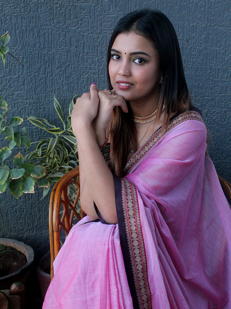 Pink Narayanpet Mercerized Cotton Saree