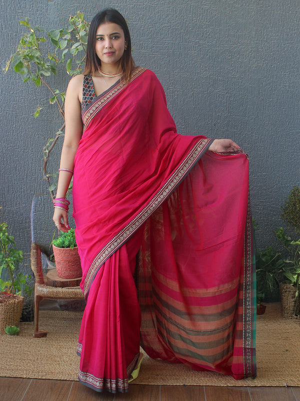 Pink Narayanpet Mercerized Cotton Saree