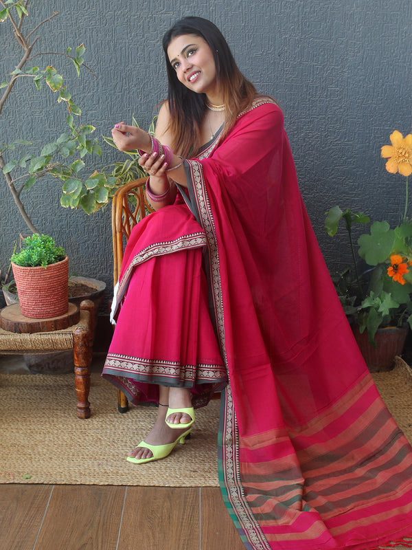 Pink Narayanpet Mercerized Cotton Saree