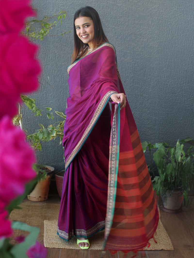 Purple Narayanpet Mercerized Cotton Saree