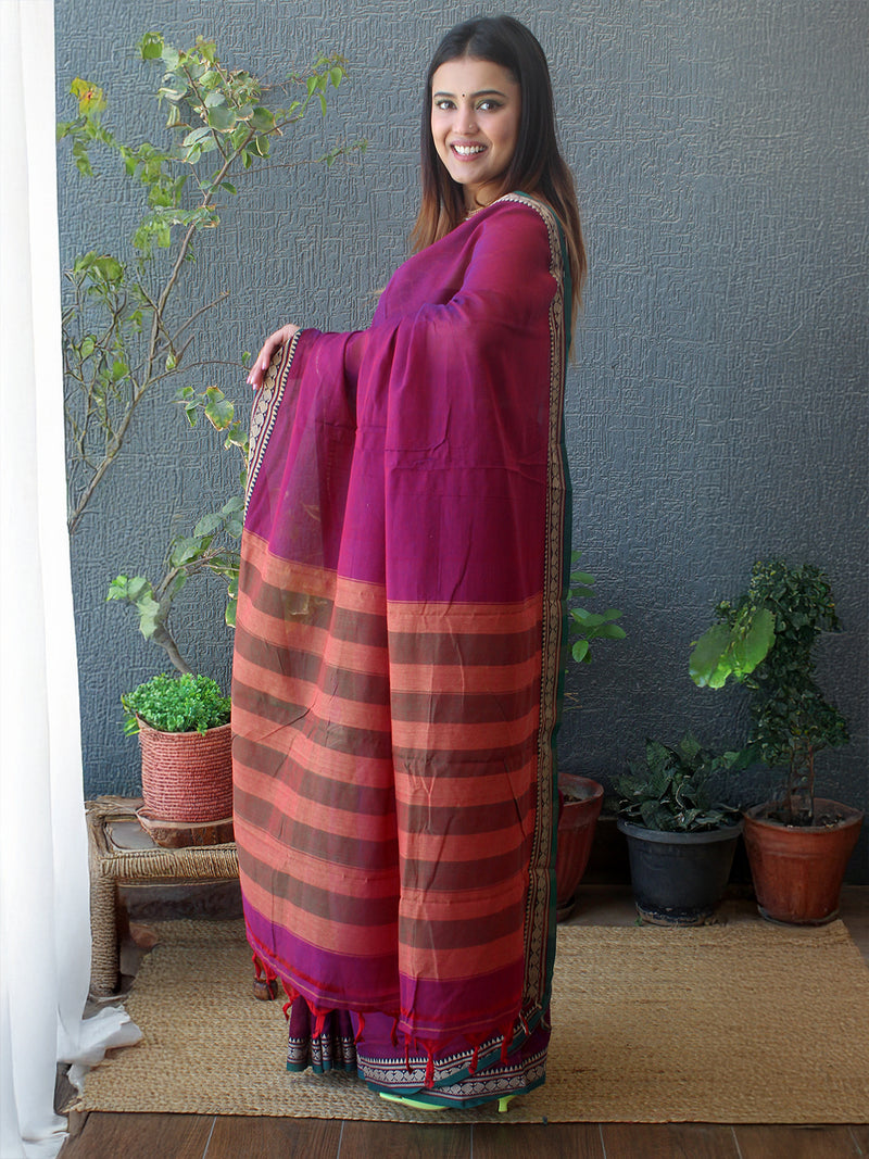 Purple Narayanpet Mercerized Cotton Saree