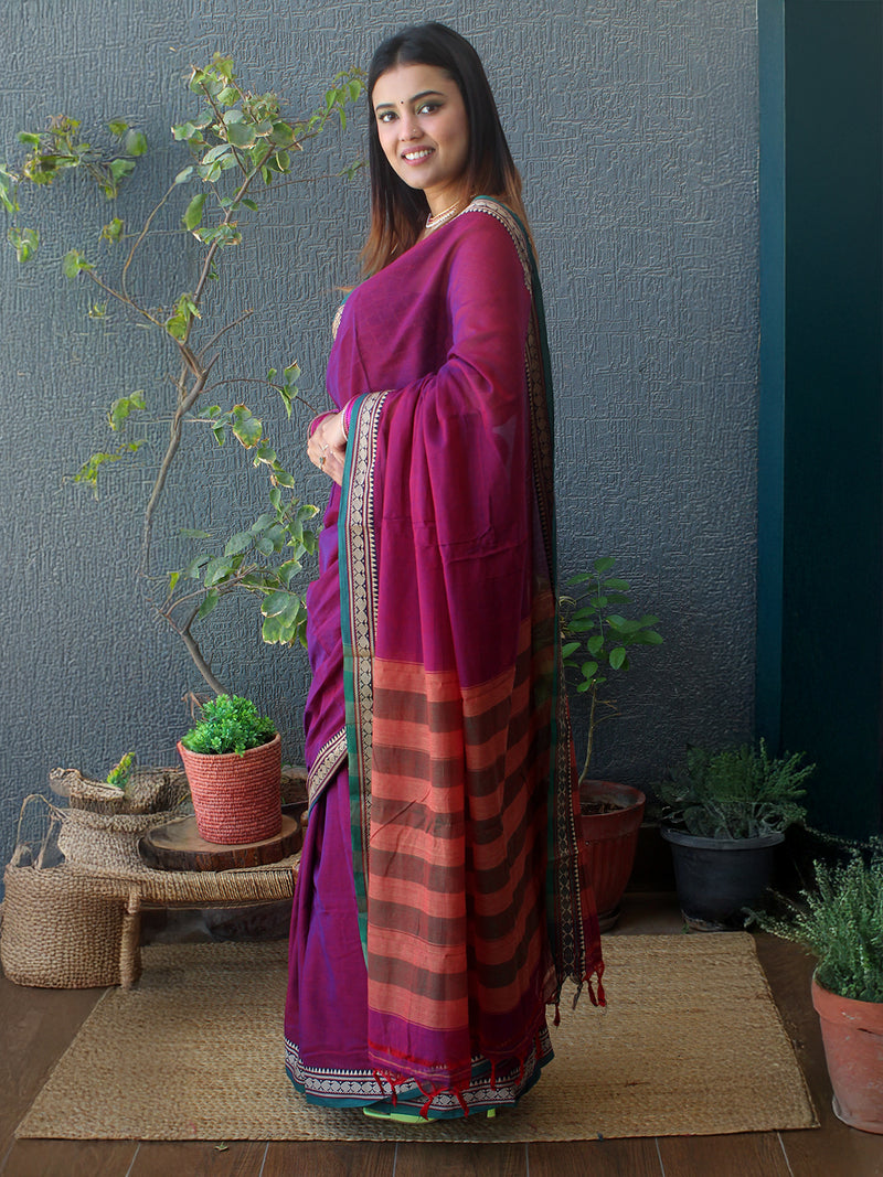 Purple Narayanpet Mercerized Cotton Saree