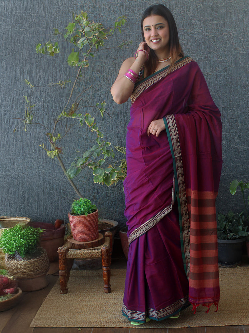 Purple Narayanpet Mercerized Cotton Saree