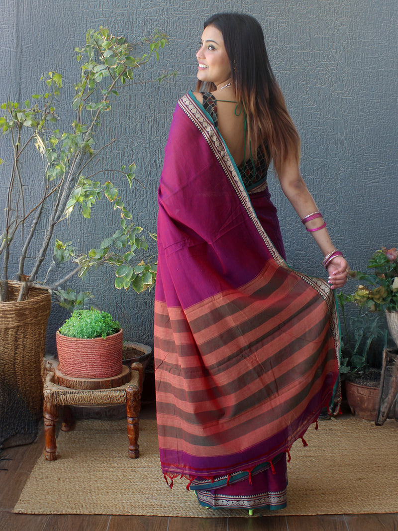 Purple Narayanpet Mercerized Cotton Saree