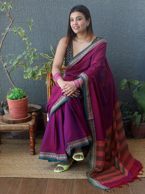 Purple Narayanpet Mercerized Cotton Saree
