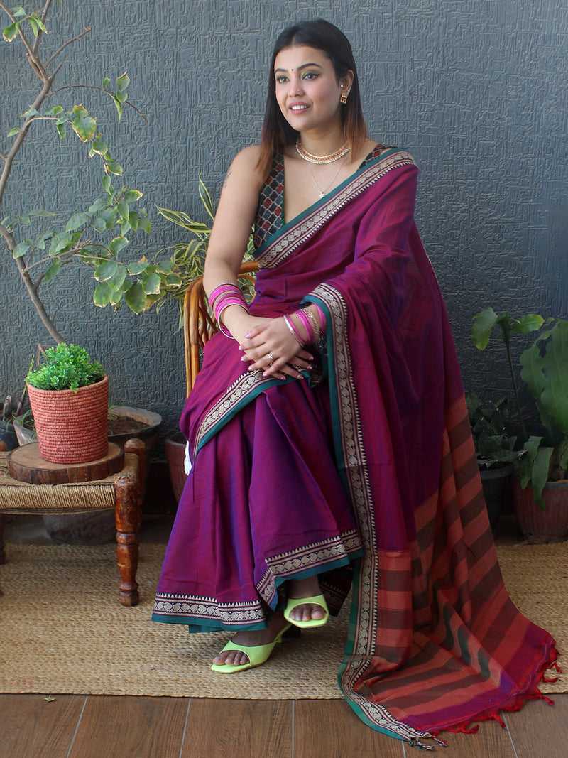Purple Narayanpet Mercerized Cotton Saree