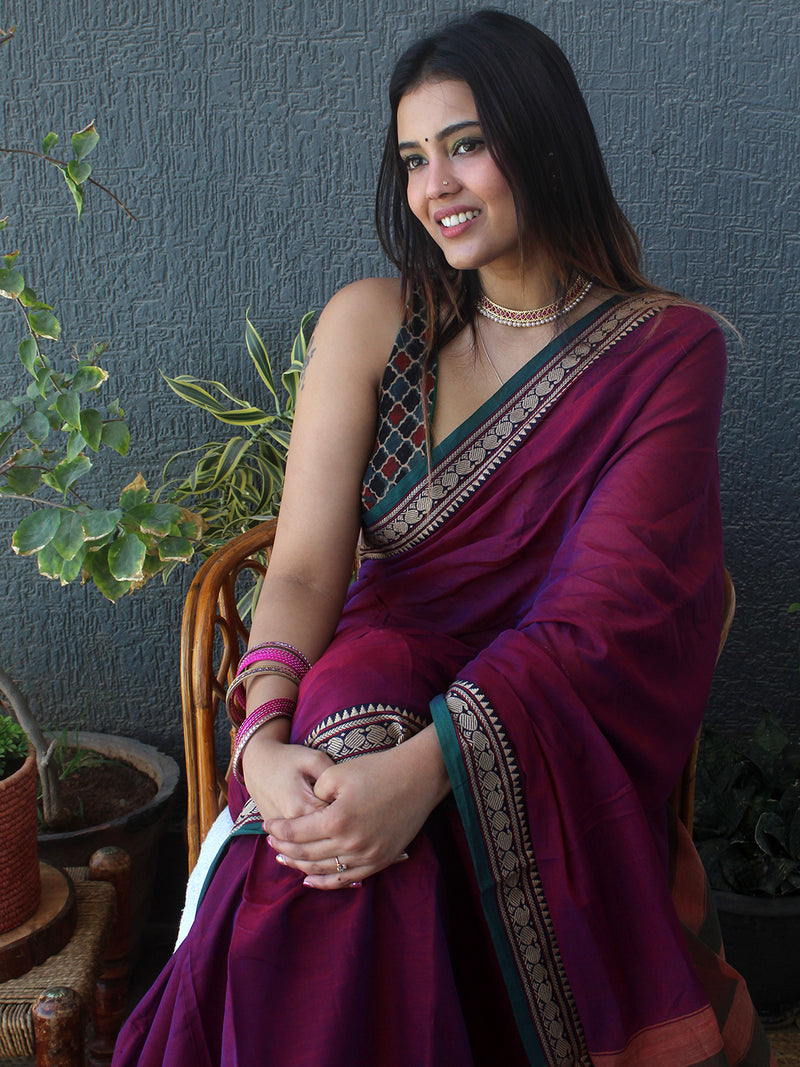 Purple Narayanpet Mercerized Cotton Saree