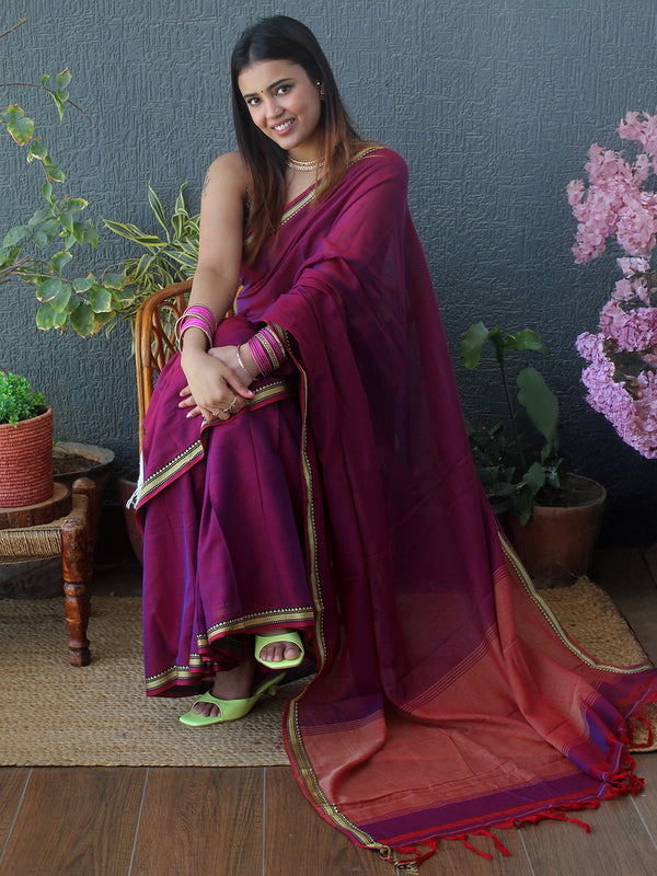 Purple Narayanpet Mercerized Cotton Saree