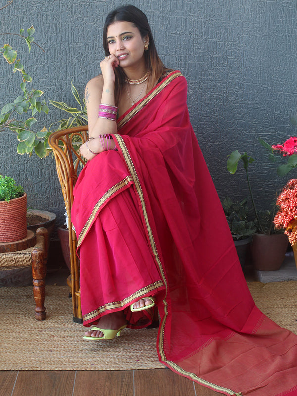Reddish Pink Narayanpet Mercerized Cotton Saree