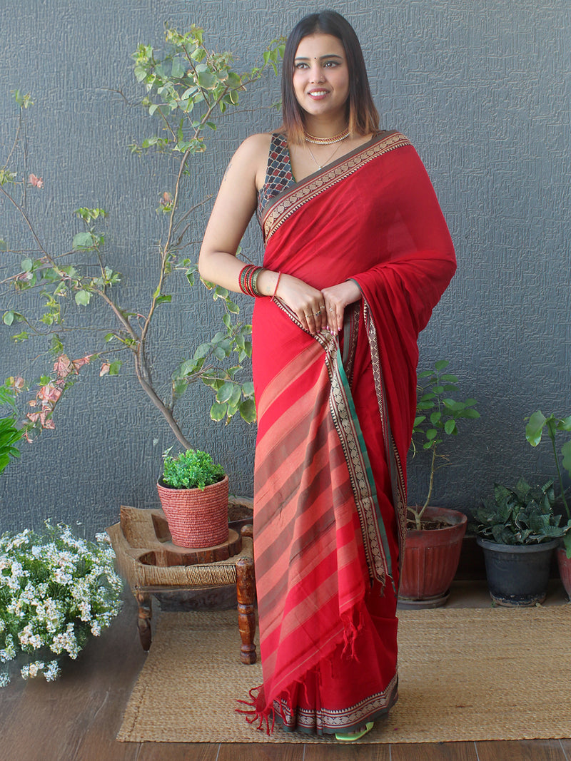 Red Narayanpet Mercerized Cotton Saree