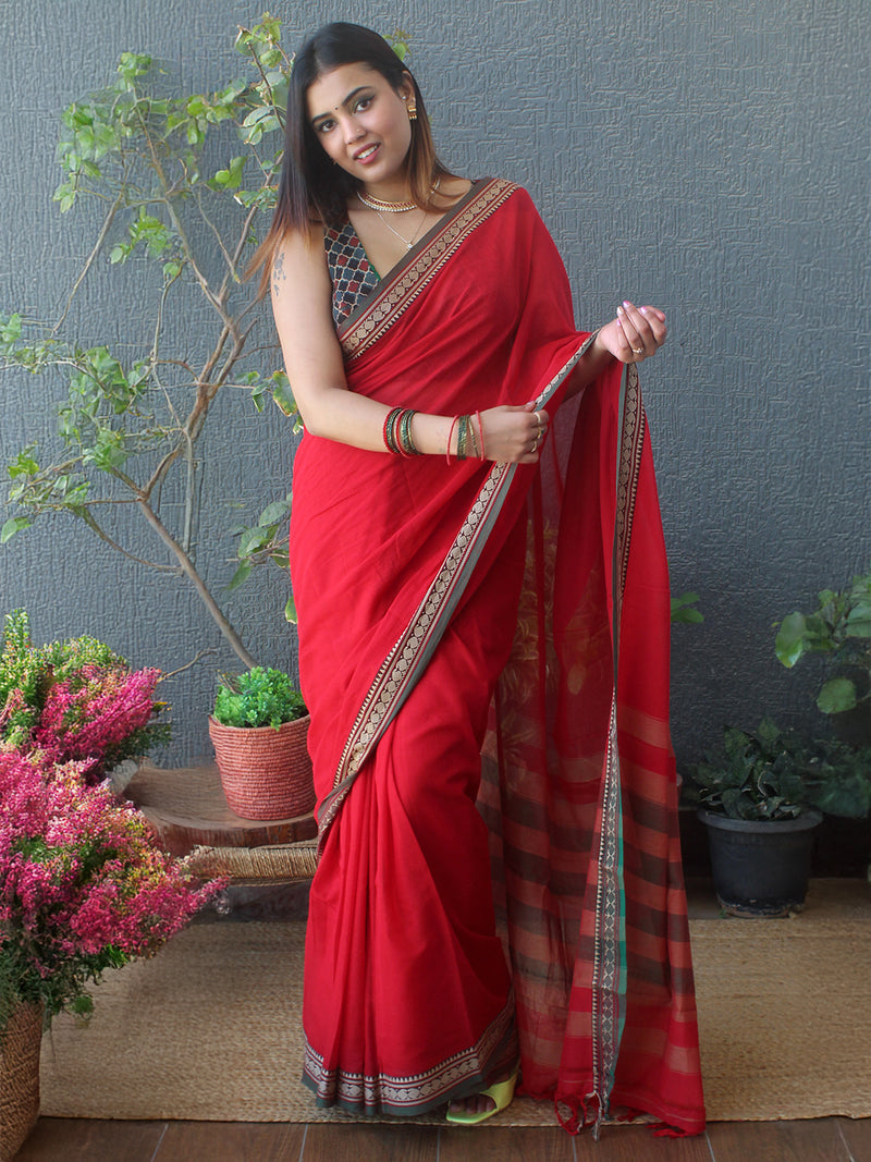 Red Narayanpet Mercerized Cotton Saree