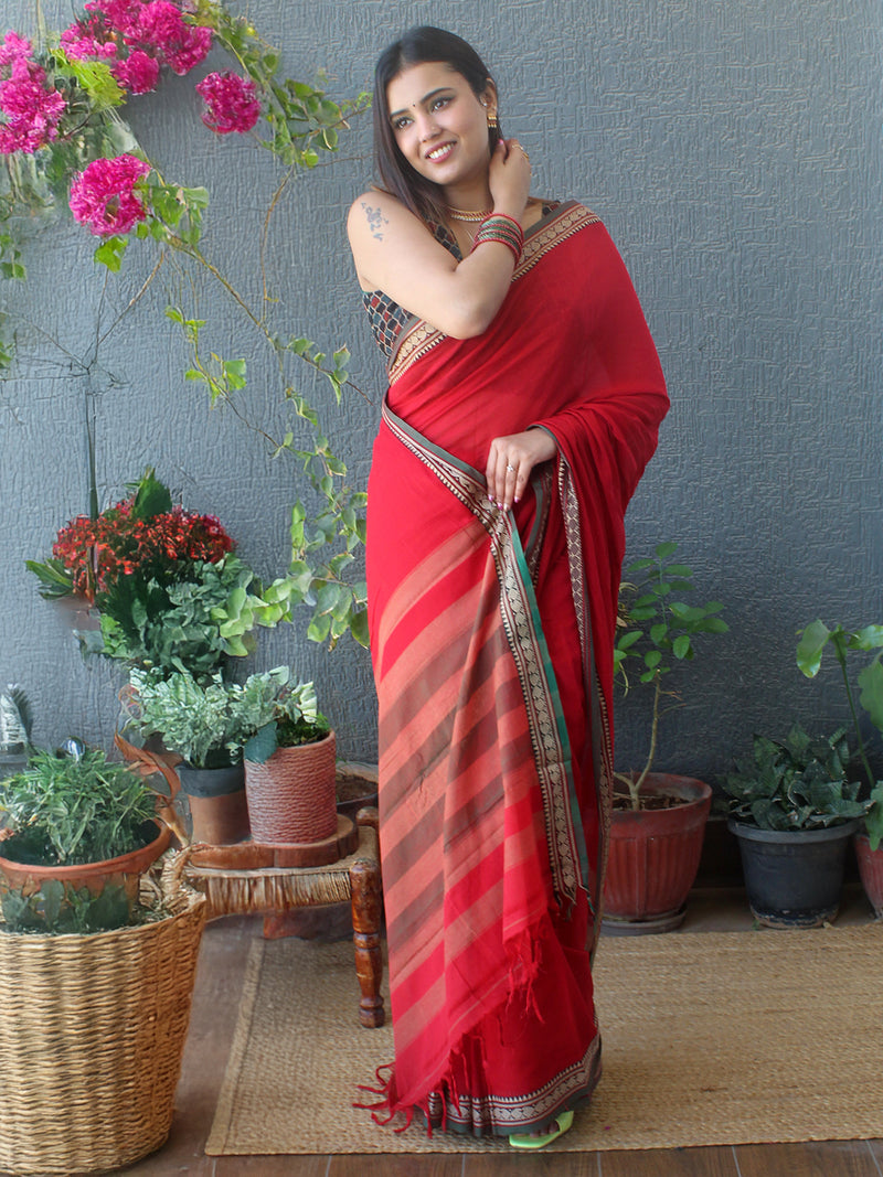 Red Narayanpet Mercerized Cotton Saree