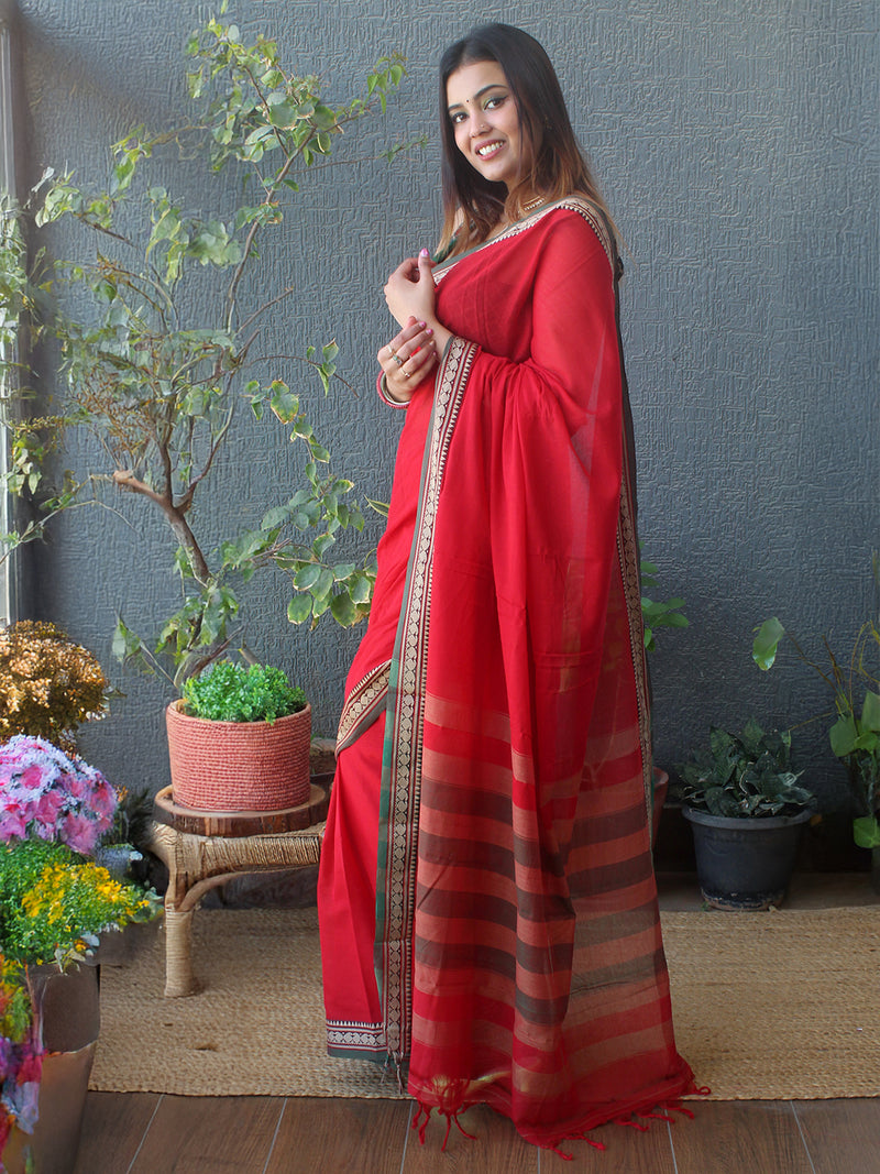 Red Narayanpet Mercerized Cotton Saree