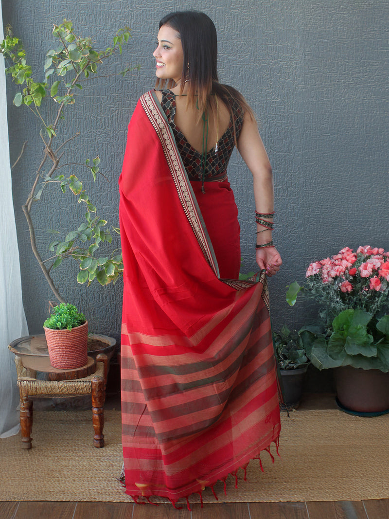 Red Narayanpet Mercerized Cotton Saree