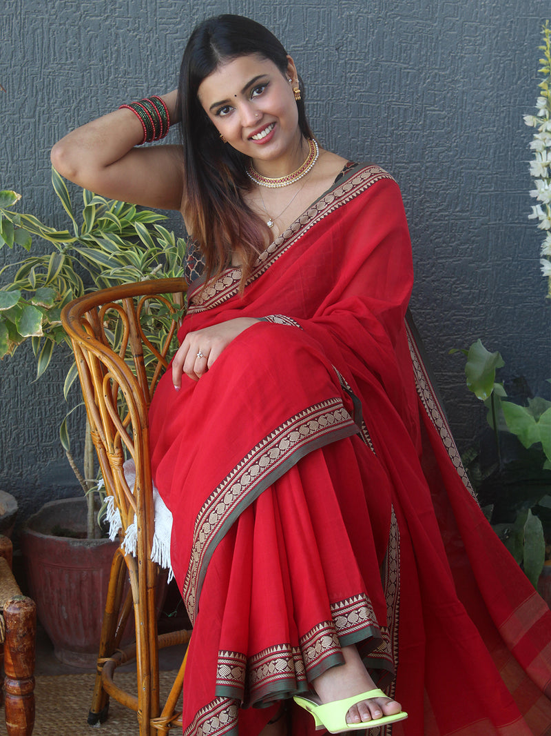 Red Narayanpet Mercerized Cotton Saree