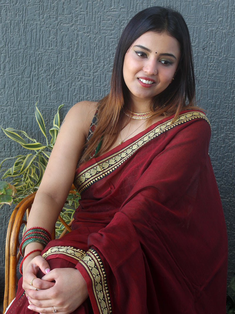 Maroon Narayanpet Mercerized Cotton Saree