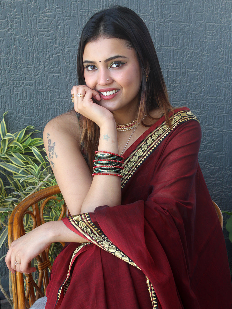 Maroon Narayanpet Mercerized Cotton Saree