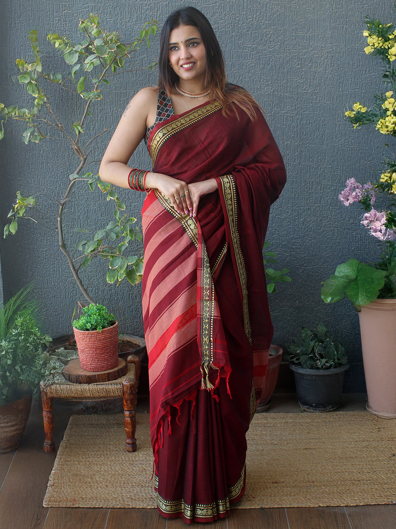 Maroon Narayanpet Mercerized Cotton Saree