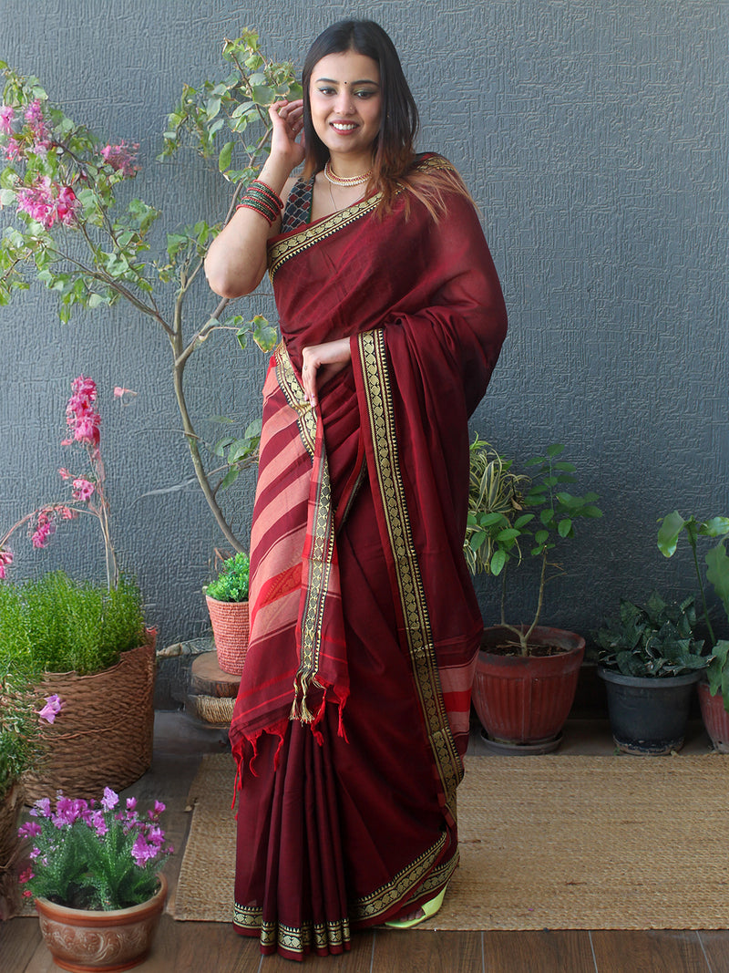 Maroon Narayanpet Mercerized Cotton Saree
