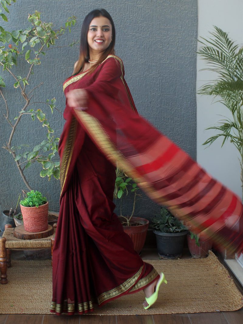 Maroon Narayanpet Mercerized Cotton Saree