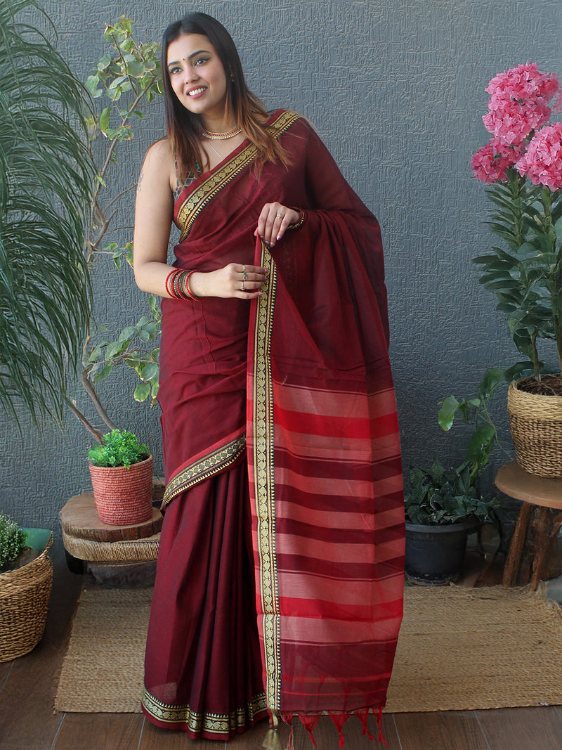 Maroon Narayanpet Mercerized Cotton Saree