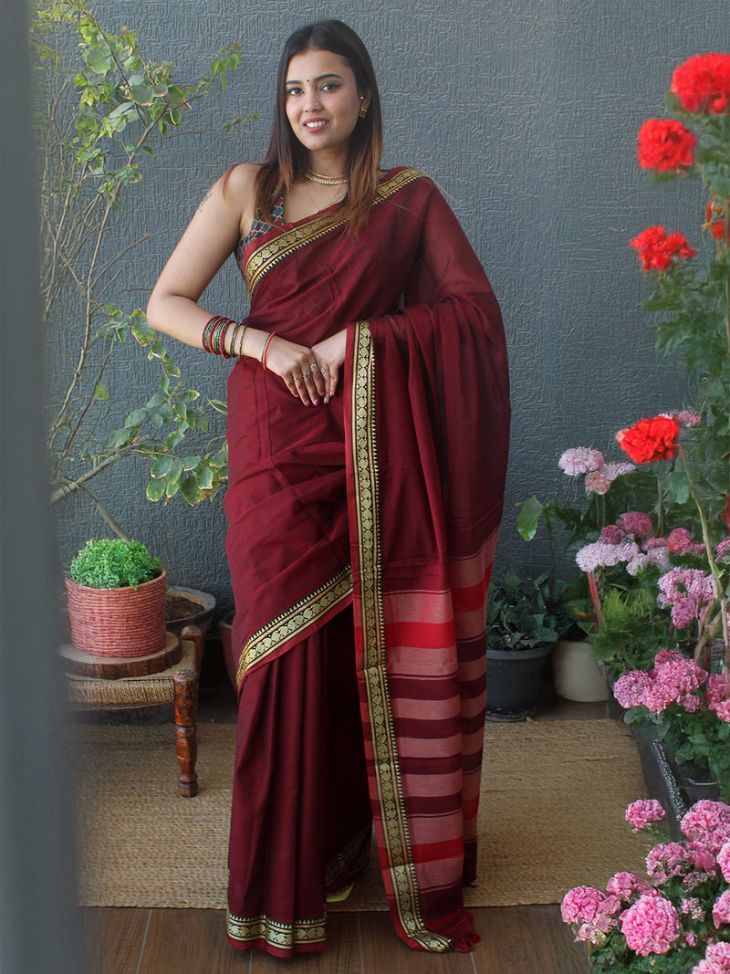 Maroon Narayanpet Mercerized Cotton Saree
