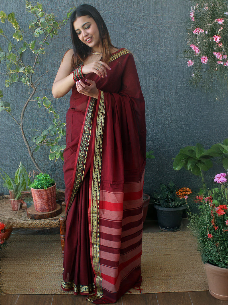 Maroon Narayanpet Mercerized Cotton Saree