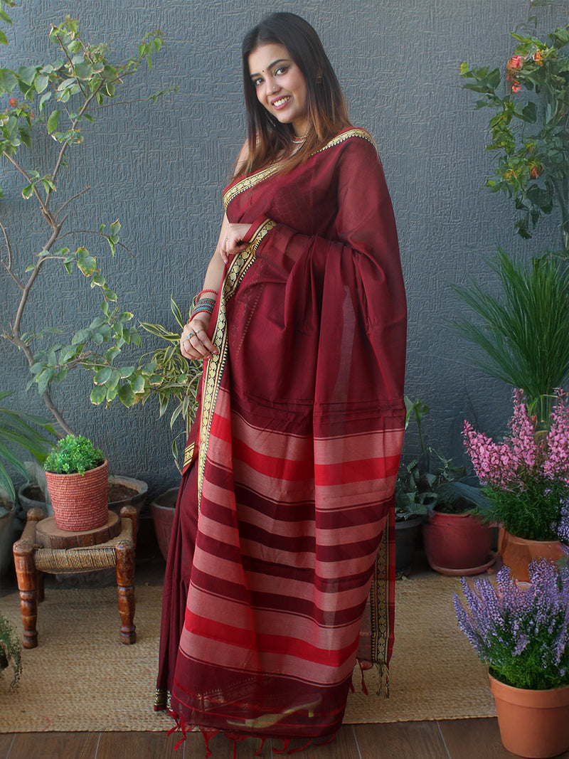 Maroon Narayanpet Mercerized Cotton Saree