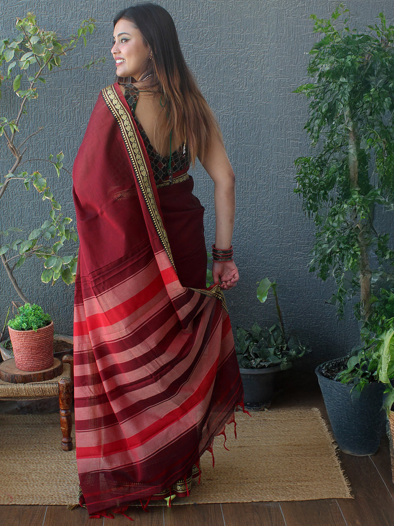 Maroon Narayanpet Mercerized Cotton Saree