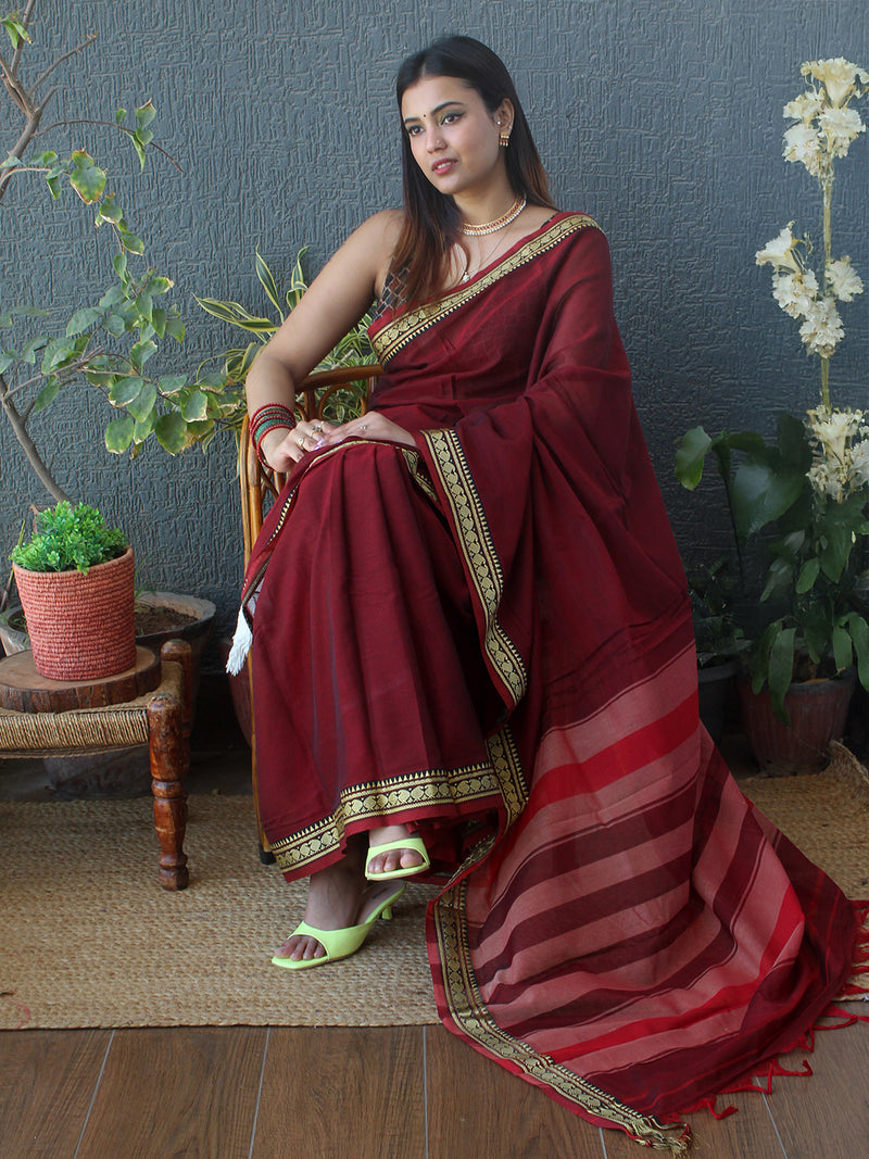 Maroon Narayanpet Mercerized Cotton Saree