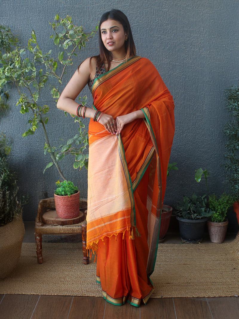 Orange Narayanpet Mercerized Cotton Saree