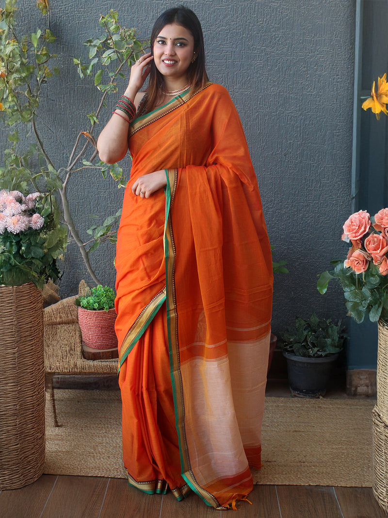 Orange Narayanpet Mercerized Cotton Saree