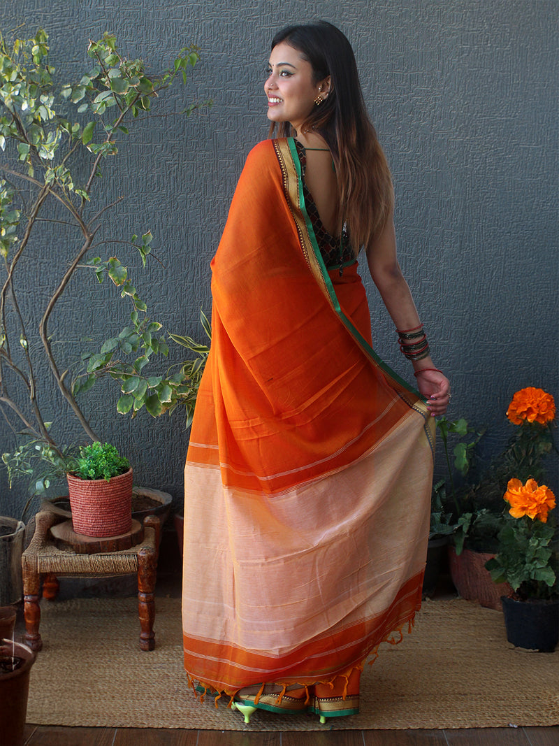 Orange Narayanpet Mercerized Cotton Saree