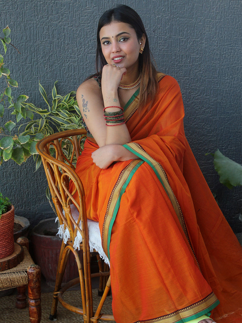 Orange Narayanpet Mercerized Cotton Saree