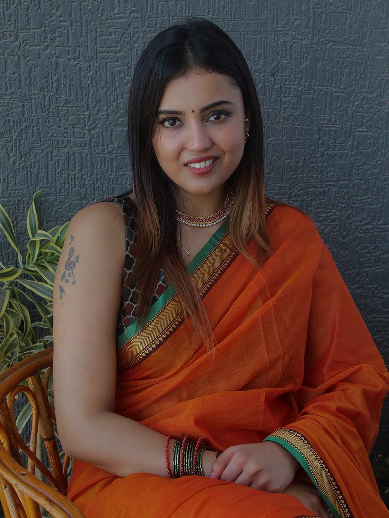 Orange Narayanpet Mercerized Cotton Saree