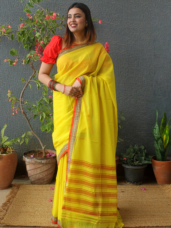 Yellow Narayanpet Mercerized Cotton Saree