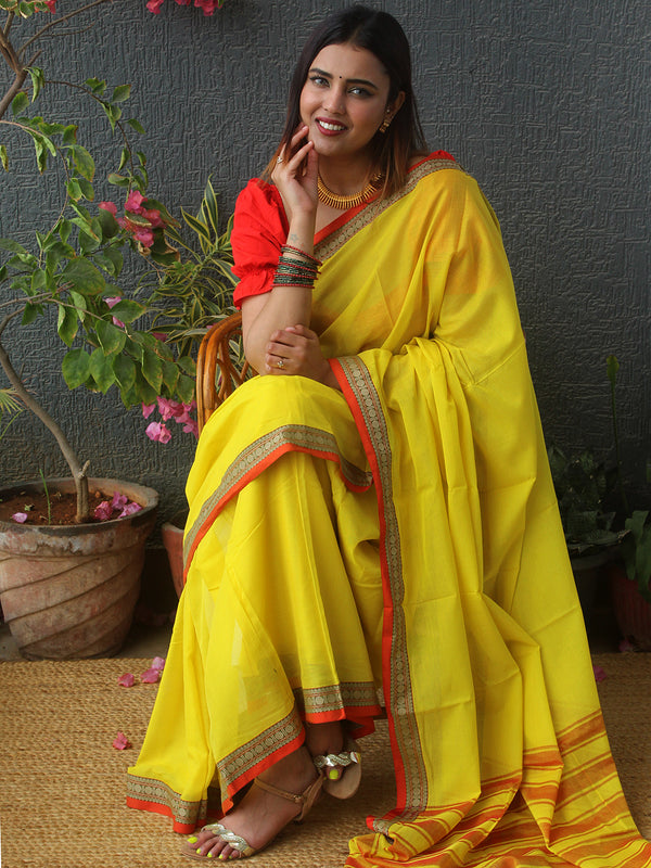Yellow Narayanpet Mercerized Cotton Saree