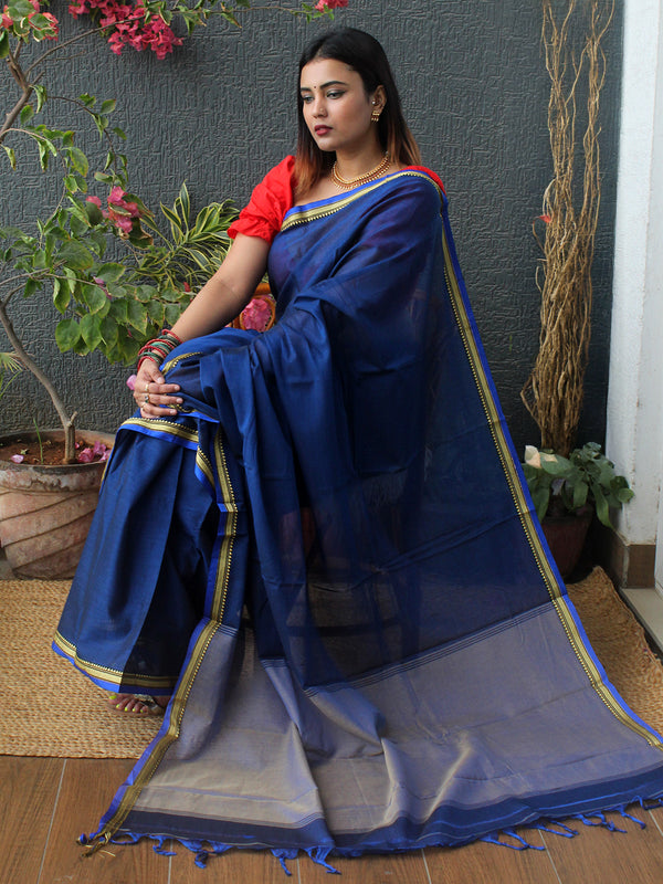 Blue Narayanpet Mercerized Cotton Saree