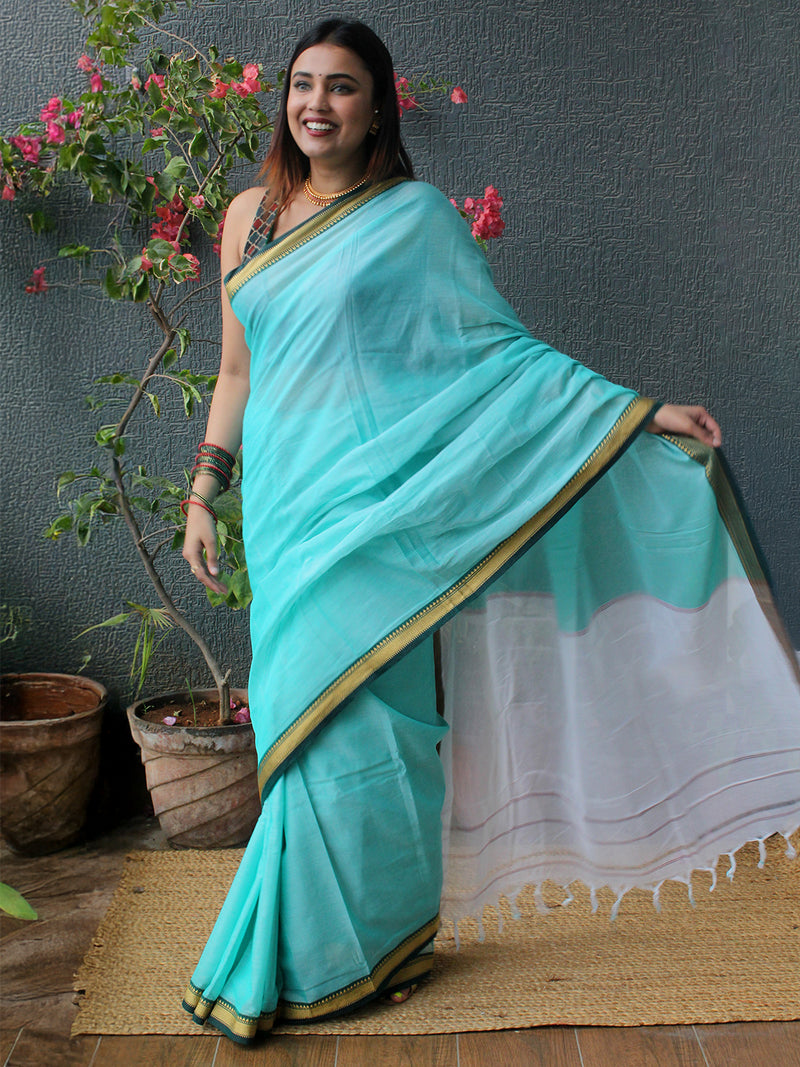 Pastel blue Narayanpet Mercerized Cotton Saree