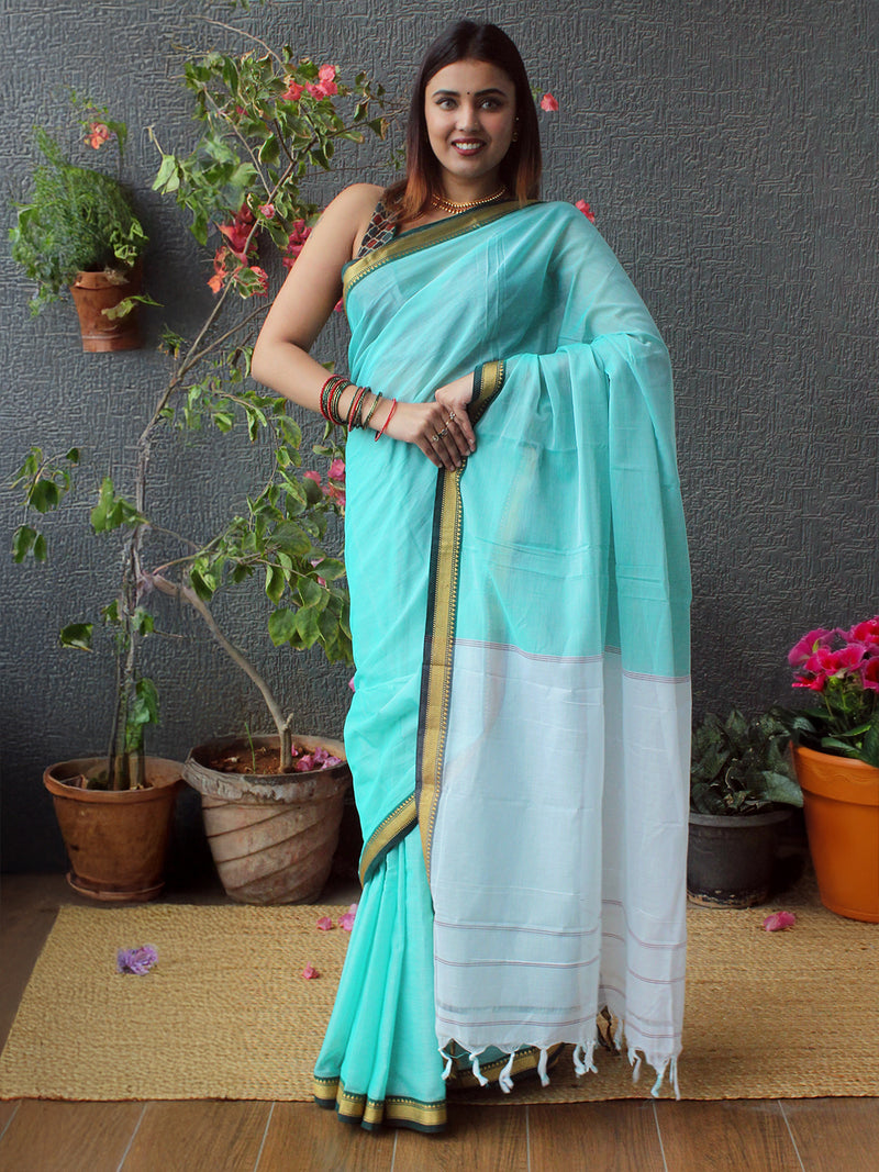 Pastel blue Narayanpet Mercerized Cotton Saree