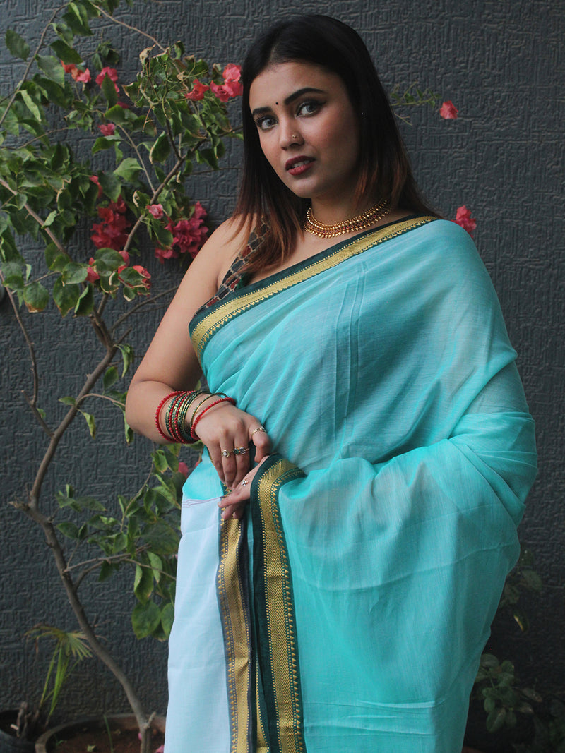 Pastel blue Narayanpet Mercerized Cotton Saree