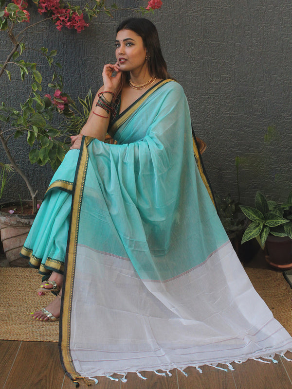 Pastel blue Narayanpet Mercerized Cotton Saree