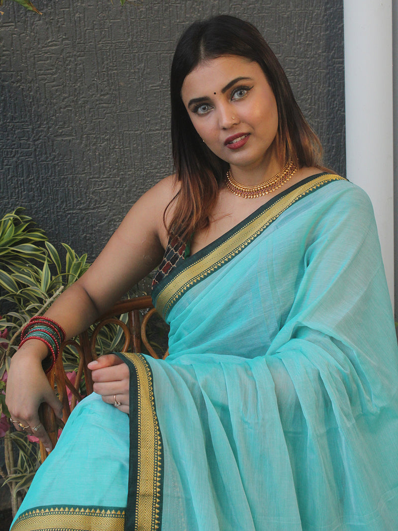 Pastel blue Narayanpet Mercerized Cotton Saree