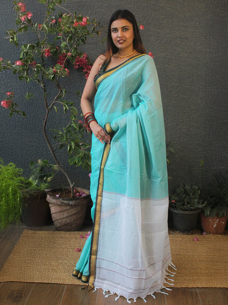 Pastel blue Narayanpet Mercerized Cotton Saree
