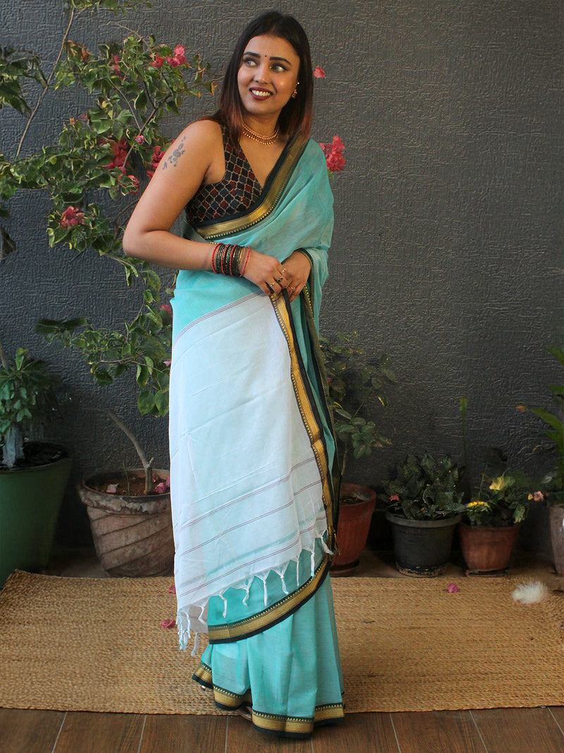 Pastel blue Narayanpet Mercerized Cotton Saree
