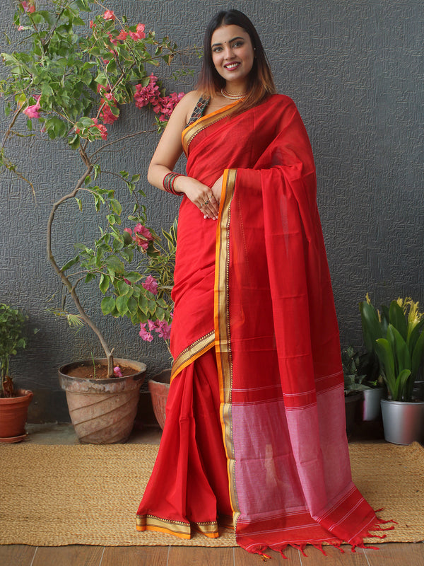 Red Narayanpet Mercerized Cotton Saree