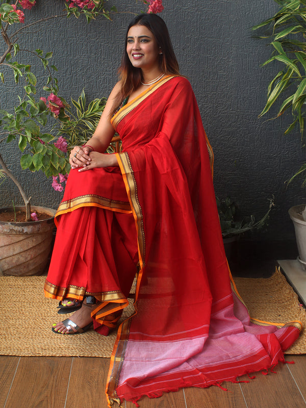 Red Narayanpet Mercerized Cotton Saree