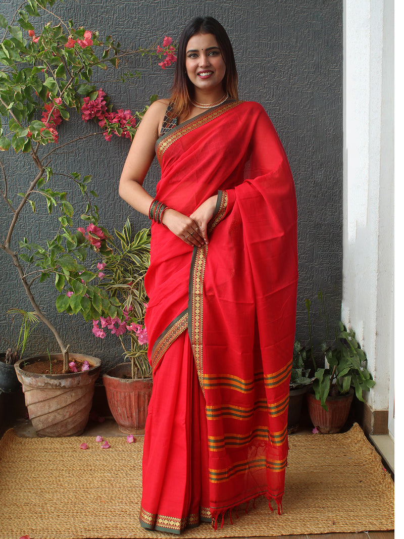 Red Narayanpet Mercerized Cotton Saree