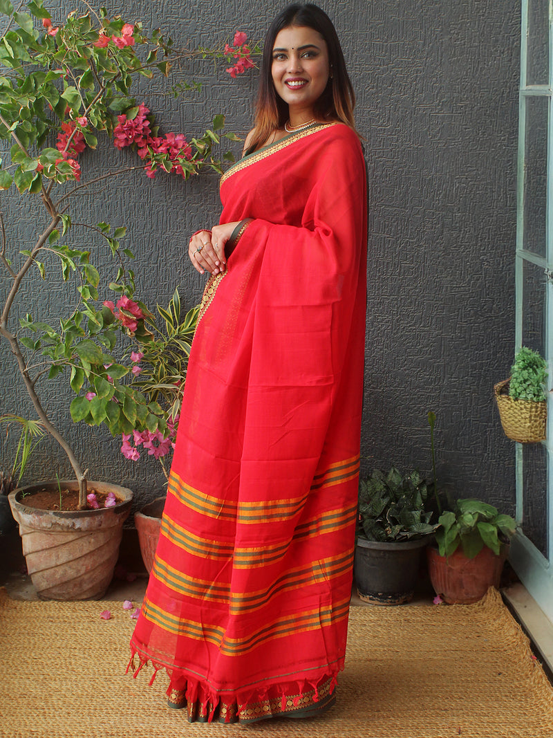 Red Narayanpet Mercerized Cotton Saree
